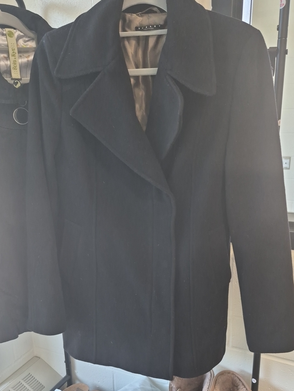 Sisley Black Wool-Blend Single-Breasted Pea Coat